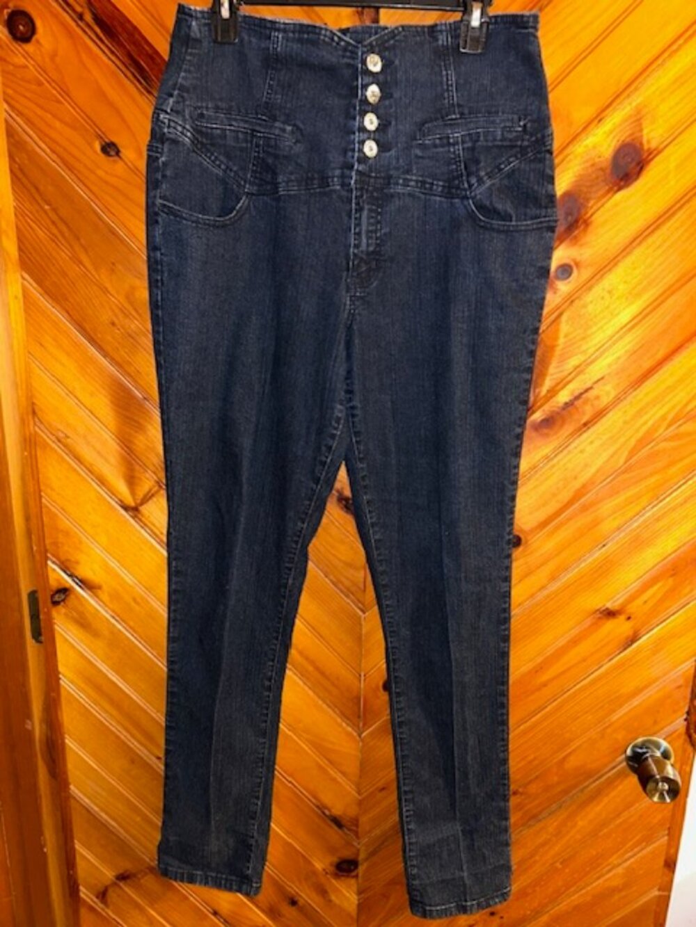 What's Hot Dark Blue Denim High Waisted Jeans, Size 16